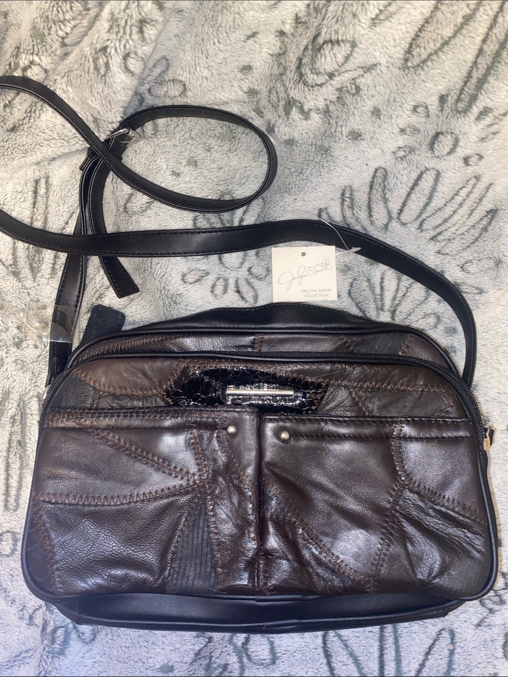 Jaclyn Smith Brown Patchwork Leather Crossbody Bag